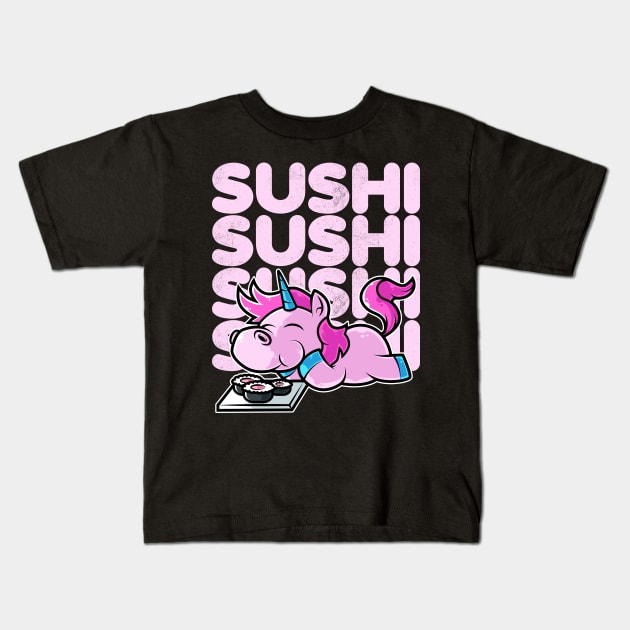 Unicorn Sushi Nigiri Kawaii Neko Anime Japanese print Kids T-Shirt by theodoros20